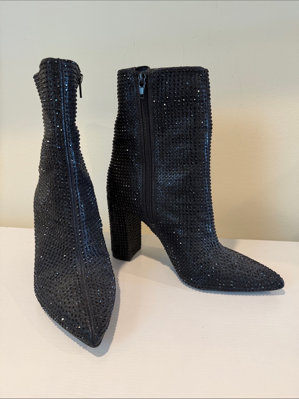 Mix No. 6 Black Crystal-Embellished Pointed Ankle Boots